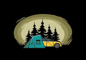 nachtcamping mit autoillustration vektor