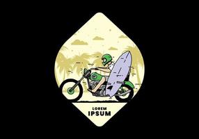 rida motorcykel med surfbräda illustration vektor