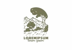 berg- und baumillustrationszeichnung mit lorem ipsum-text vektor