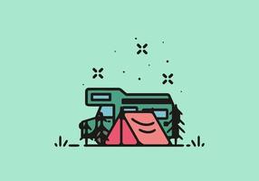 camping med husbil line art illustration vektor