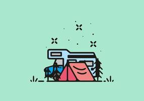 camping med husbil line art illustration vektor