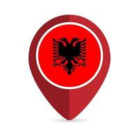 Kartenzeiger mit Land Albanien. Albanien-Flagge. Vektor-Illustration.