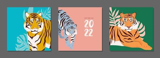 kinesiskt nyår. tigrar uppsättning moderna gratulationskort. symbol för 2022 vektor