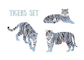 Satz blaue Tiger. stilvolle vektorisolierte illustration. Chinesischer Tiger.