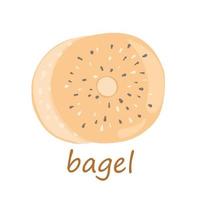 bagel med sesamfrön. ikon, clipart för hemsida, matleverans, bageributik, receptsamling. tecknad stil. vektor