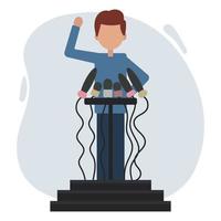 illustration, männlicher sprecher auf podium mit mikrofonen. Cartoon-Illustration, ClipArt, Vektor