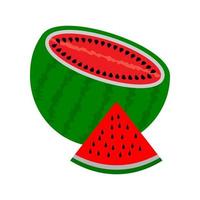 skivad vattenmelon med gropar och en skiva vattenmelon på en vit bakgrund vektor