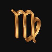 vektor realistiska gyllene virgo tecken. 3d zodiaken symbol. glänsande guld horoskop tecken