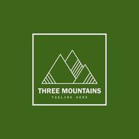 einfache Linie Kunst drei Berge Vektor-Logo-Vorlage mit quadratischem Rahmen und verblasstem grünem Hintergrund vektor
