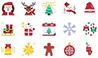 uppsättning vektor ikoner relaterade till jul. innehåller sådana ikoner som jultomten, renar, snögubbe, tomteluva, släde, snöflinga och mer.