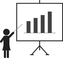 Präsentationssymbol. Trainingszeichen. Geschäftsfrau, die etwas auf einem Brettsymbol darstellt. vektor