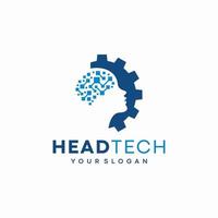 Kopf menschlicher intelligenter Technologielogovektor, menschlicher künstlicher Logotyp des Gehirns, Ikonenvektor, intelligenter Technologielogovektor vektor