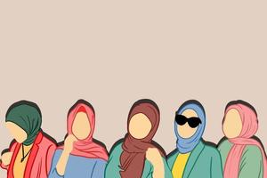 eine Reihe abstrakter Porträts internationaler Frauen im Hijab. muslimische gesichtslose frau. unbedeutende Vektorillustration, lokalisiert auf einem weißen Hintergrund. vektor