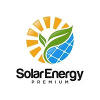 grön solpanel energi elektrisk el och blad energi logotyp design vektor mall