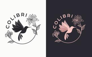 kolibri fågel blomma tropisk logotyp illustration vektor