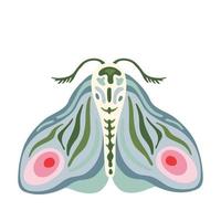 exotisk fjäril, mal. tropisk flygande insekt tecknad vektor handritad isolerade illustration. stiliserade mystiska designelement för tryck, omslag, bok, affisch, kort