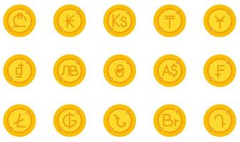 uppsättning vektor ikoner relaterade till valuta. innehåller sådana ikoner som yuan, dong, Ukraina, franc, litecoin, guarani och mer.