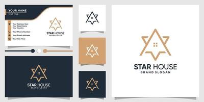 stjärna hus logotyp mall med kreativ linje konst stil och visitkort design premium vektor