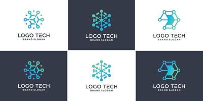 uppsättning av hexagon teknologi logotyp med geometrisk linje stil premium vektor