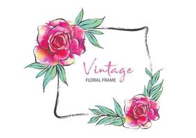 vintage fyrkantig ram med rosa ros vektorillustration kan användas för inbjudan, bröllop, gratulationskort, blommig ram, rosmålning vektor