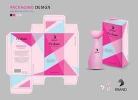 Verpackungsparfümschablone, Kasten 3d, kreative Ideenschablone des Produktdesigns für Kosmetik, Flasche, grafisches Konzept des rosa Polygons, modische Vektorillustration