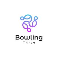 bowling linje blå och lila gradient färgglada logotyp ikon. bowling trippel kontur logotyp vektor. tre flaskor emblem design vektor