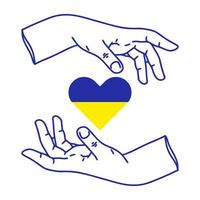 ukrainska flaggan i form av hjärta är begreppet statligt stöd. håll dig säker med linjära händer. bön för fred och mot krig. vektor