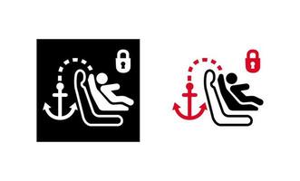 Symbol für isofix-Kindersitz im Auto. Die Babyschale des Autos wird von hinten verriegelt. Silhouette und lineares Originallogo. einfaches Outline-Stil-Schild-Symbol. Vektor-Illustration isoliert auf weißem Hintergrund. Folge vektor