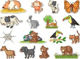 klistermärke uppsättning tecknade vilda djur vektor