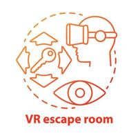 vr Escape Room rotes Konzeptsymbol. moderne Virtual-Reality-Quest-Idee, dünne Linie Illustration. Simulation eines digitalen Rätselspiels. innovative Unterhaltung. Vektor isoliert Umrisszeichnung