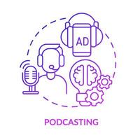 Symbol für das Konzept des Podcasting-Lila Farbverlaufs. Online-Rundfunk. digitale marketing-kanal abstrakte idee dünne linie illustration. isolierte Umrisszeichnung. vektor