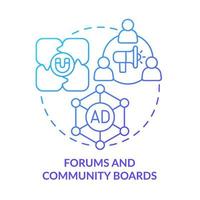 Symbol für blaues Farbverlaufskonzept für Foren und Community-Boards. digitale marketingkanäle abstrakte idee dünne linie illustration. isolierte Umrisszeichnung. vektor