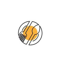 Koch-Logo-Design-Konzept. Café- oder Restaurant-Emblem. Teller mit Gabel und Löffel. Vektorgrafik vektor