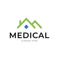 hälsa medicinsk logotyp mall vektor illustration design med hus och medicinsk ikon.
