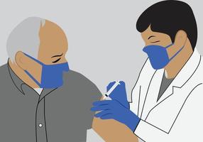 Vektorgrafik-Illustration Menschen Impfkonzept für Immunität Gesundheit. Arzt macht eine Injektion von Grippeimpfstoff vektor