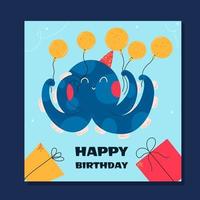 platt design födelsedagskort med söt bläckfisk. vektor illustration