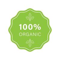 100 Prozent organisches grünes Symbol. Bio gesunder Öko-Lebensmittel-Stiker. Naturprodukt-Stempel. Ökologieprodukt veganes Lebensmittelzeichen. Bio-Blatt-Öko-Zeichen. isolierte vektorillustration. vektor