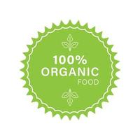 Bio-Lebensmittel-Label. Bio-gesundes Öko-Lebensmittelzeichen. 100 Prozent organisches grünes Symbol. Veganer Lebensmittelaufkleber für Natur- und Ökologieprodukte. isolierte vektorillustration. vektor