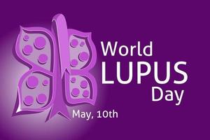 världen lupus dag med 3d lila fjäril och band logotyp vektor