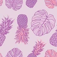 tropische blumenblätter, palmblätter, monstera, ananas nahtloser musterhintergrund. exotisches Dschungel-Geschenkpapier. schöner Druck mit handgezeichneten exotischen Pflanzen. sommerdesign für mode, druck vektor