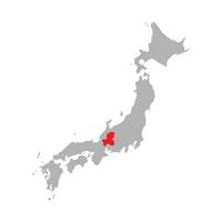 Präfektur Gifu auf der Karte von Japan auf weißem Hintergrund hervorgehoben vektor