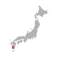 Präfektur Kagoshima auf der Karte von Japan auf weißem Hintergrund hervorgehoben vektor