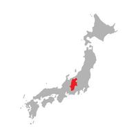 Präfektur Nagano auf der Karte von Japan auf weißem Hintergrund hervorgehoben vektor