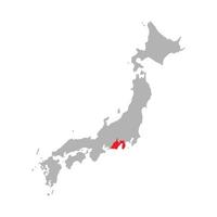 Präfektur Shizuoka auf der Karte von Japan auf weißem Hintergrund hervorgehoben vektor