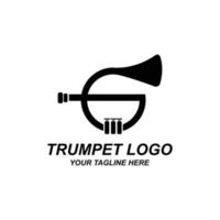 trumpet logotyp design, generera melodi, musikinstrument vektor skiss illustration