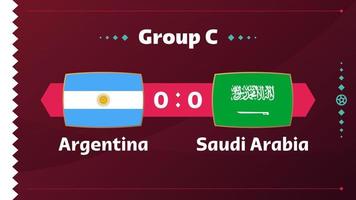 argentina vs Saudiarabien, fotboll 2022, grupp c. världsfotbollstävling mästerskap match kontra lag intro sport bakgrund, mästerskap konkurrens sista affisch, vektorillustration. vektor