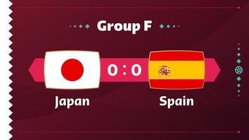 Japan gegen Spanien, Fußball 2022, Gruppe f. Weltfußball-Meisterschaftsspiel gegen Team-Intro-Sporthintergrund, Endplakat des Meisterschaftswettbewerbs, Vektorillustration.
