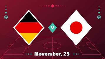 deutschland vs japan, fußball 2022, gruppe e. Weltfußball-Meisterschaftsspiel gegen Team-Intro-Sporthintergrund, Endplakat des Meisterschaftswettbewerbs, Vektorillustration. vektor