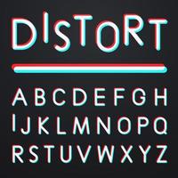 förvrängd glitch blå och röd färg alfabet typografi teckensnitt. vektor illustration