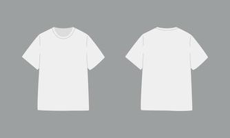 weißes T-Shirt mit kurzen Ärmeln. Grundmodell in Vorder- und Rückansicht. Vorlagenkleidung auf grauem Hintergrund. Vektor-Illustration